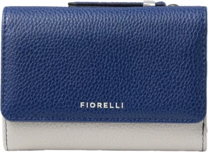 Fiorelli Rae Trifold Wallet for Women: 8 Card Slots & Zip Coin Compartment in Premium Faux Leather (Light Stone & Nautical Blue)