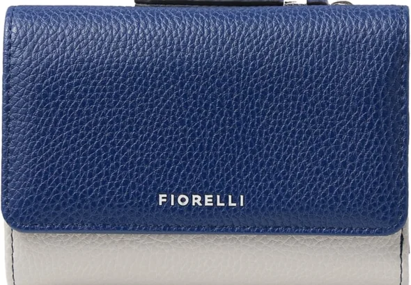 Fiorelli Rae Trifold Wallet for Women: 8 Card Slots & Zip Coin Compartment in Premium Faux Leather (Light Stone & Nautical Blue)