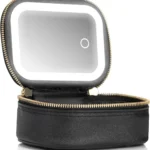 Mini Travel Makeup Train Case with Mirror and Light | Portable Cosmetic Organizer Toiletry Bag
