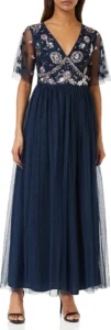 Maya Deluxe Women's Embellished Mesh Maxi Dress for Wedding Guest, Prom, or Formal Occasions