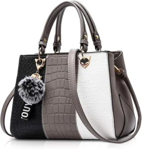 Nicole & Doris Women's Top Handle Crossbody Bag with Detachable Pompom Keychain, Fashion Shoulder Bag for Women