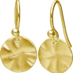 Gold Plated Sterling Silver Hammered Disc Drop Earrings for Women