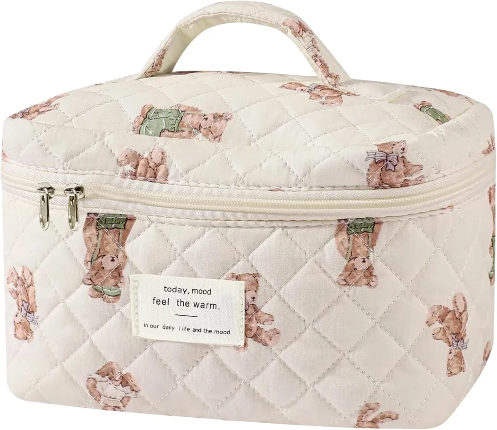 Large Cosmetic Bag for Women, Cute Floral Makeup Travel Organizer with Coquette Style