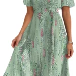 Women's Floral Print Chiffon Midi Dress: V-Neck Tie Waist A