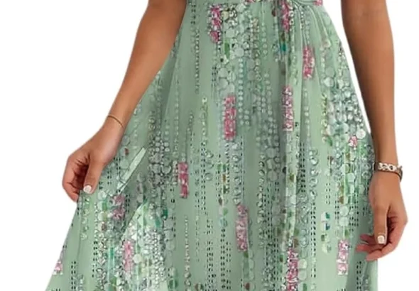 Women's Floral Print Chiffon Midi Dress: V-Neck Tie Waist A