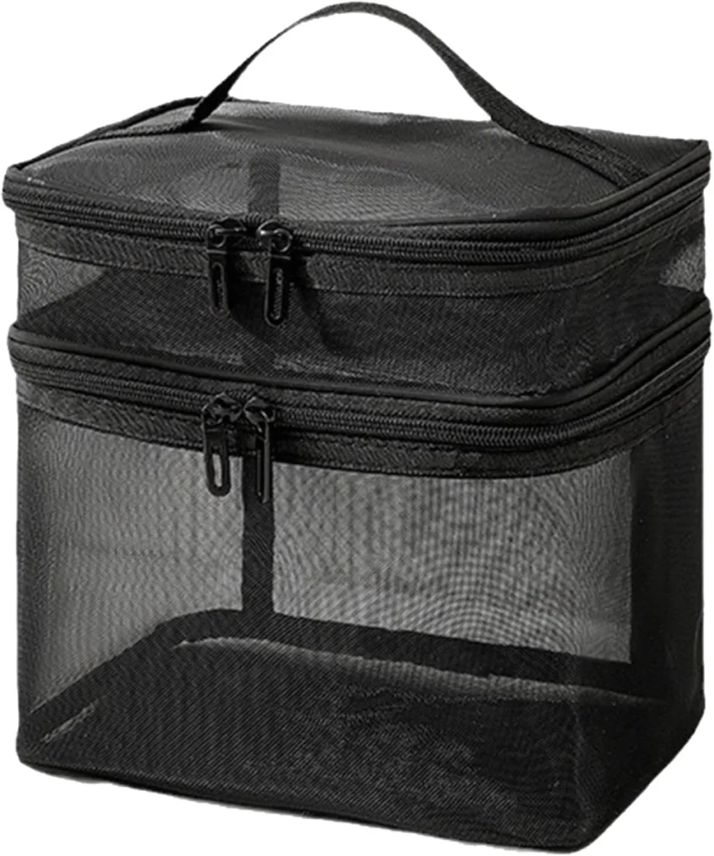 Large Capacity Double-Layer Nylon Mesh Toiletry Bag for Women