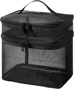 Large Capacity Double-Layer Nylon Mesh Toiletry Bag for Women