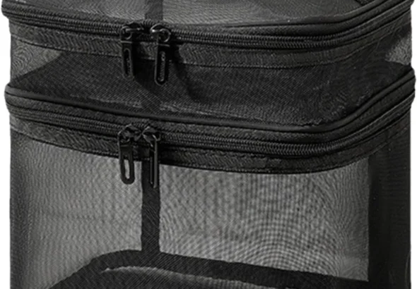 Large Capacity Double-Layer Nylon Mesh Toiletry Bag for Women