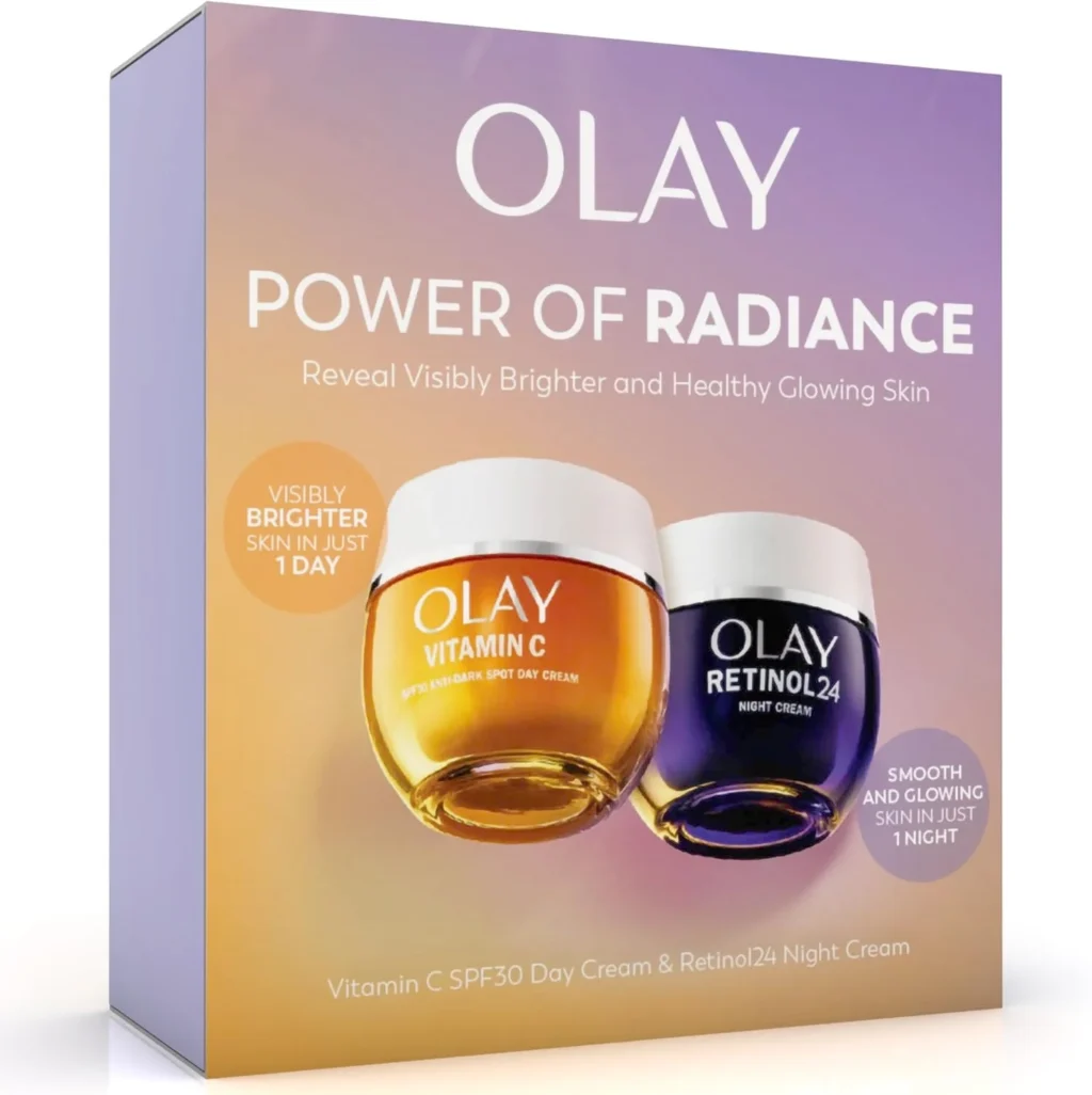 Olay Power of Radiance Gift Set: Vitamin C SPF 30 Day Cream & Retinol 24 Night Cream for Dark Spots & Brightening Glow