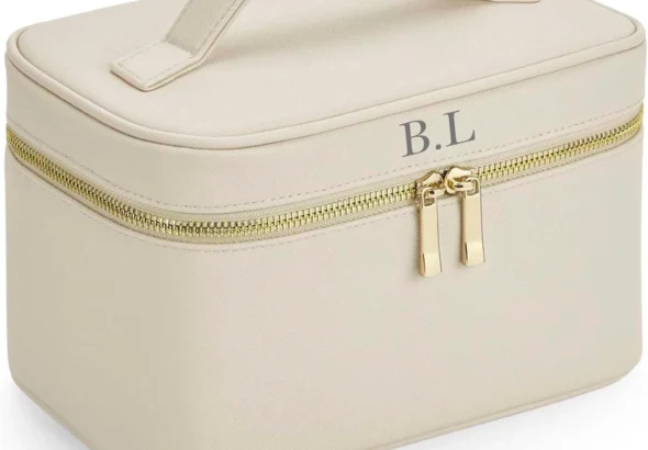 Personalized Leather Makeup Bag with Custom Initials