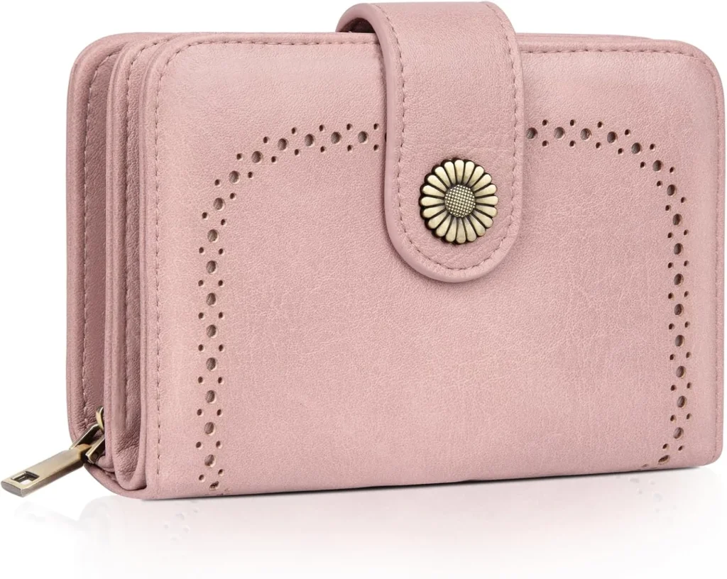 Leather Wallet for Women: RFID Blocking Bifold with Wrist Strap, Zipper Coin Pocket, and Multiple Card Slots
