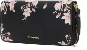Women's Large Flower Embossed Zip Wallet with Wrist Strap and RFID Blocking Card Slots