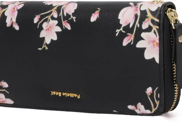 Women's Large Flower Embossed Zip Wallet with Wrist Strap and RFID Blocking Card Slots