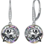 Jack Skellington Earrings Sterling Silver: Jack and Sally Drop Earrings with Crystals, Nightmare Before Christmas Jewelry for Women