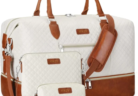 Large Nylon Travel Tote Bag for Women with Shoe Compartment