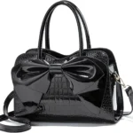 NICOLE & DORIS Designer Handbag for Women: Patent Leather Top Handle Tote with Crossbody Strap & Elegant Bow Clutch for Parties