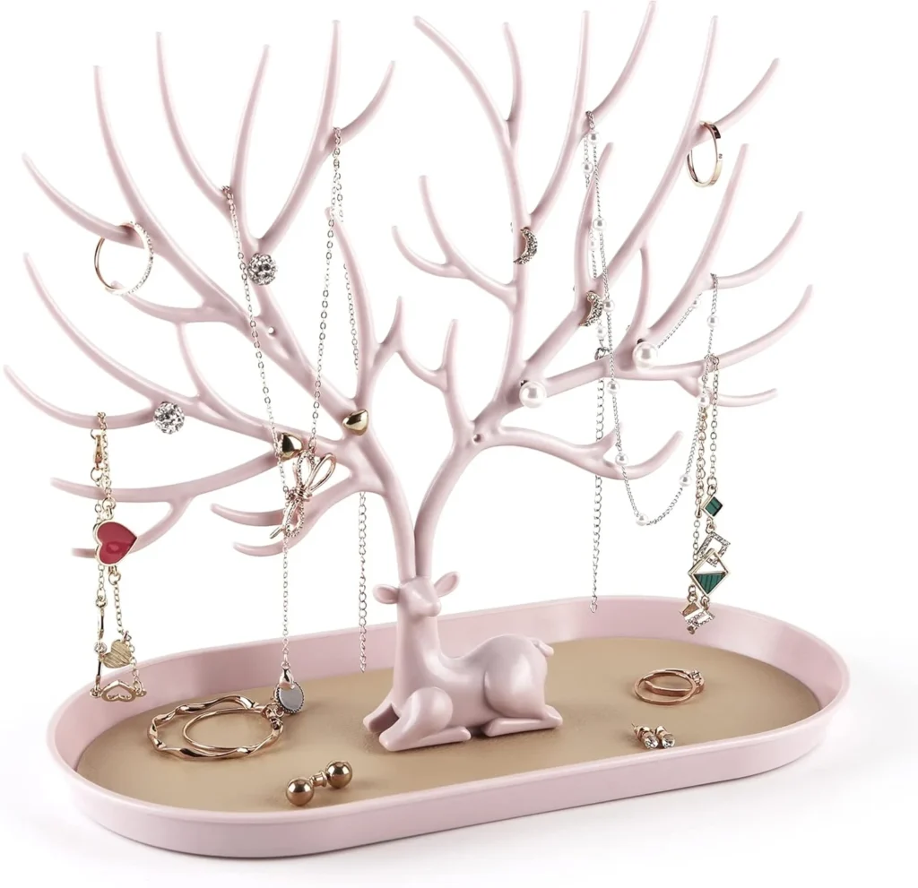 Antler Jewelry Display Stand with Hanging Tree Tower Rack for Rings, Earrings, Necklaces, and Bracelets
