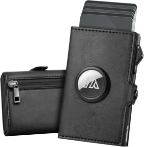 RFID Blocking Wallet for Men with AirTag Holder: Slim Leather Card Holder for 10 Cards, Cash & Coins
