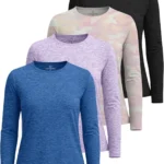 Women's Long-Sleeve Workout Shirts 4 Pack - Moisture Wicking Dry
