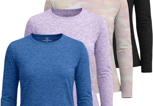 Women's Long-Sleeve Workout Shirts 4 Pack - Moisture Wicking Dry