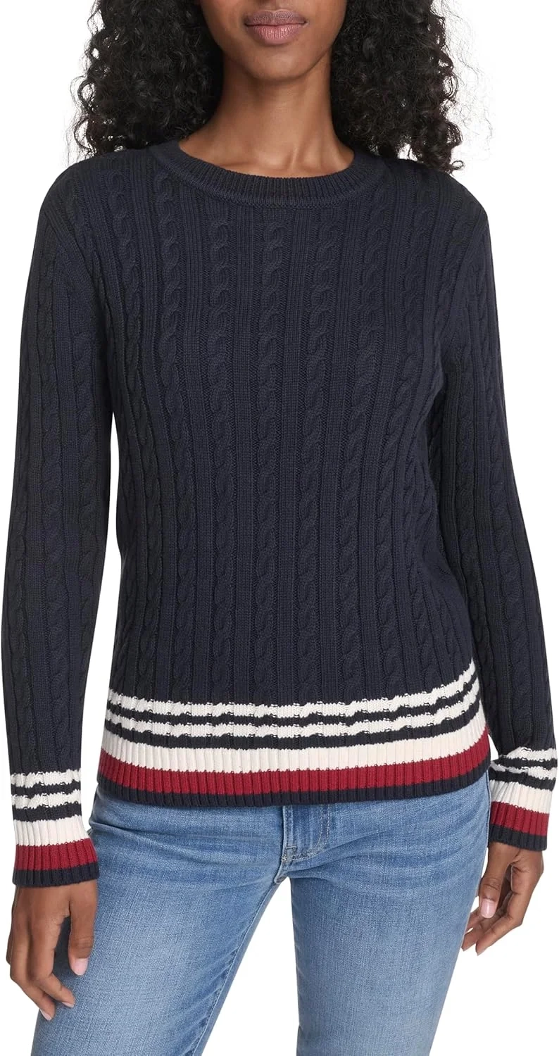 Tommy Hilfiger Women's Cotton Cable Crewneck Sweater