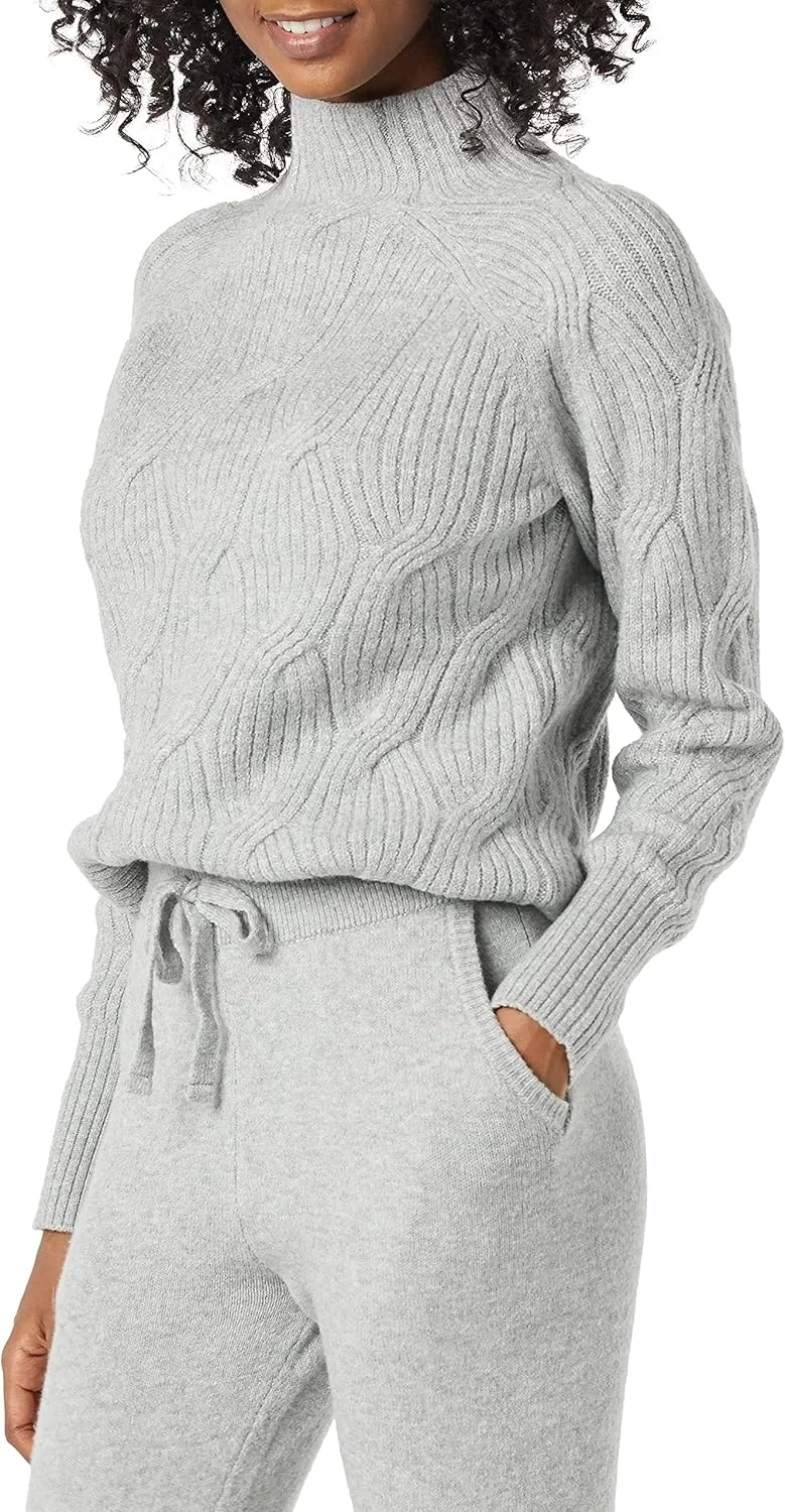 Amazon Essentials Women's Soft Touch Chunky Knit Sweater, Funnel Neck Cable Pullover