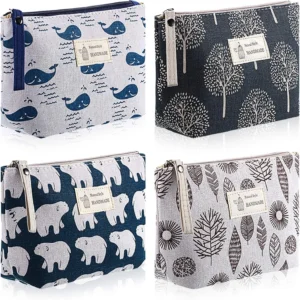 4 Piece Canvas Makeup Bag Set for Travel