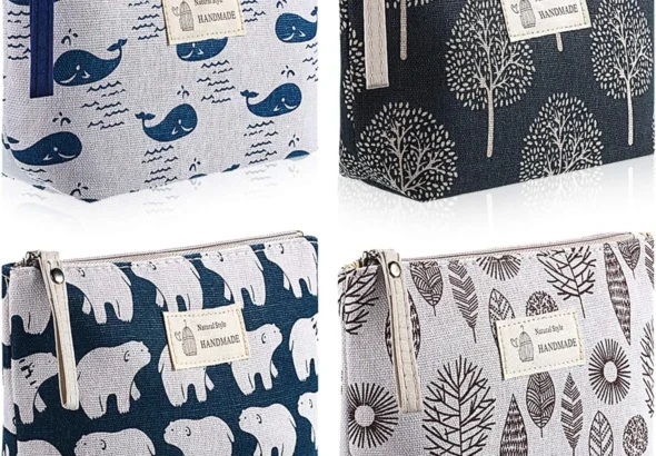 4 Piece Canvas Makeup Bag Set for Travel