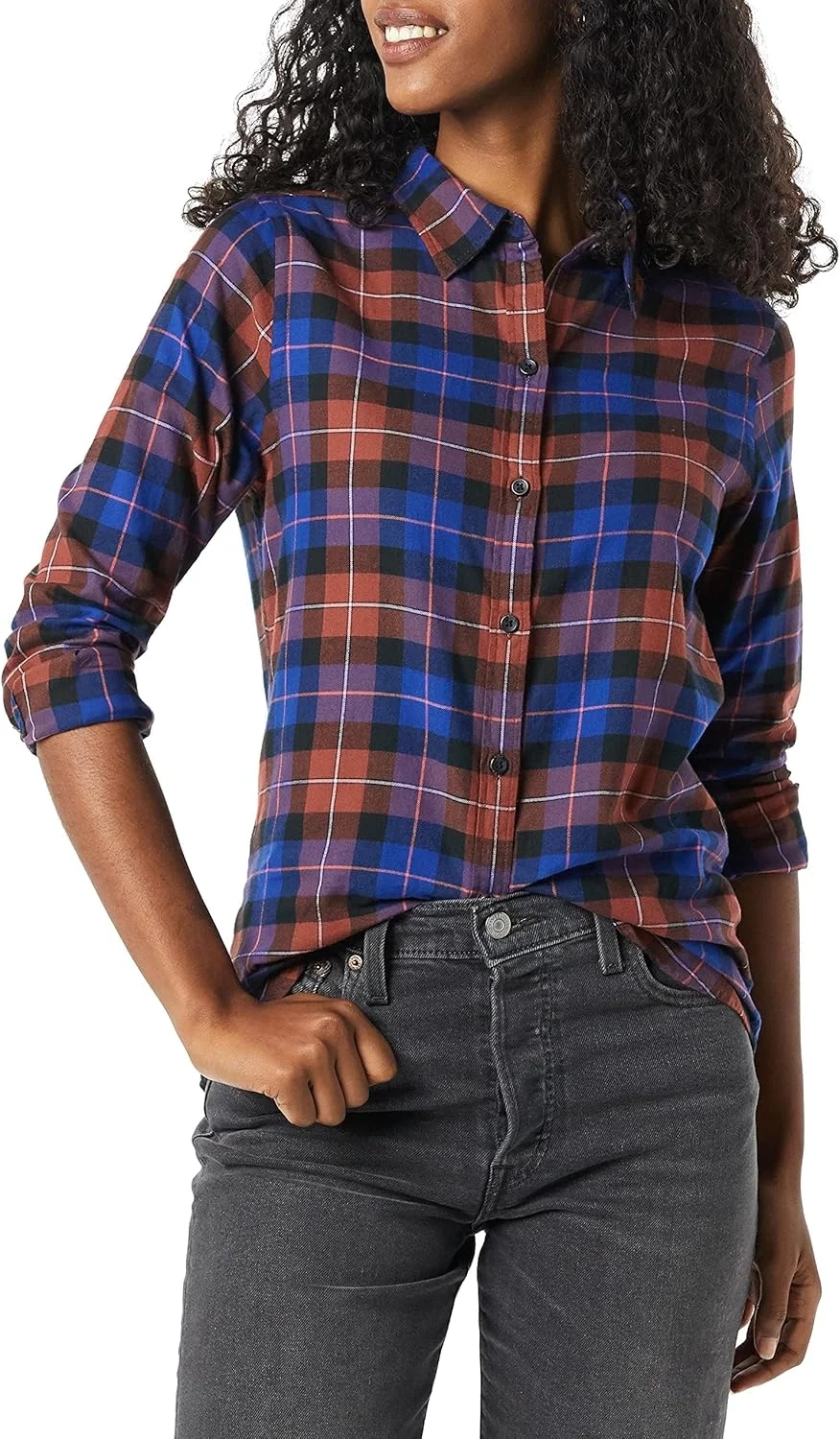 Amazon Essentials Women's Lightweight Plaid Flannel Shirt