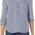 Amazon Essentials Women's 3/4 Sleeve V-Neck Blouse: Loose-Fit Button