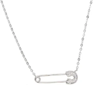 Delicate 925 Sterling Silver Charm Dainty Paper Clip Paved Small Crystal Necklace Safety Pin For Women Girls