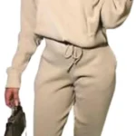 Ladies Knitted Off the Shoulder Top and Bottoms Loungewear Tracksuit Set Womens Cuffed 2 Piece Co-Ord Suit Set UK Size 8 To 14