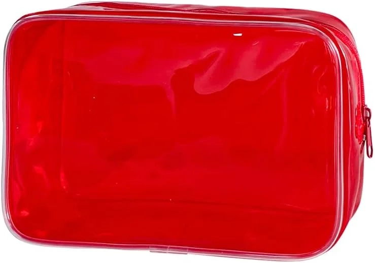 TSA Approved Clear Toiletry Pouch for Travel, Men and Women, Red