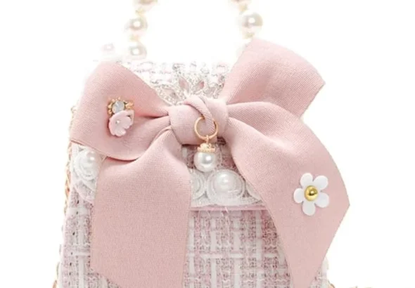 VALICLUD Little Girls Bowknot Purse with Pearl Chain