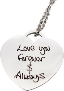 Personalised Handwritten Necklace  Engraved Love Message Pendant  Romantic Valentines Day, Anniversary or Wife & Girlfriend Gift