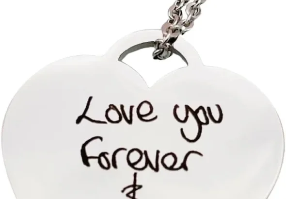 Personalised Handwritten Necklace  Engraved Love Message Pendant  Romantic Valentines Day, Anniversary or Wife & Girlfriend Gift