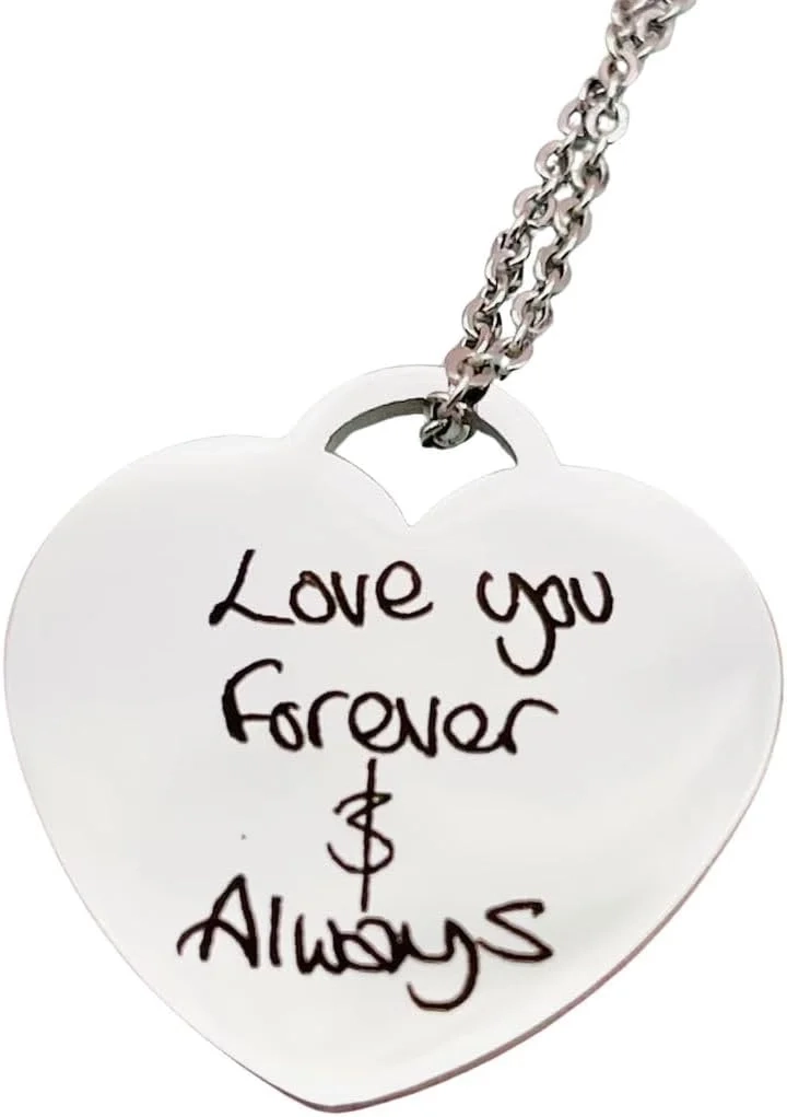 Personalised Handwritten Necklace  Engraved Love Message Pendant  Romantic Valentines Day, Anniversary or Wife & Girlfriend Gift