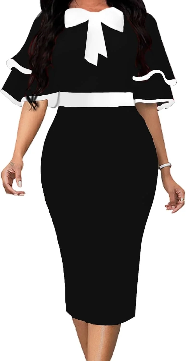 Elegant Ruffled Midi Church Dress for Women