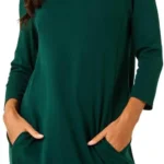 Women's Tunic Dress with Pockets Stretch Fit & Flare 3/4 Sleeve