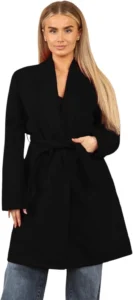 Womens Italian Belted Coat Long Sleeves Open Front Tie Up Trench Coat Ladies Casual Jacket with Two Front Pockets Winter Wear