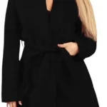 Womens Italian Belted Coat Long Sleeves Open Front Tie Up Trench Coat Ladies Casual Jacket with Two Front Pockets Winter Wear