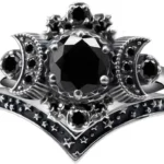 Triple Moon Ring Set with Black Purple Crystal