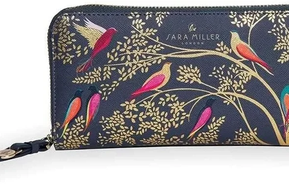 Sara Miller London Smoky Blue Birds Zip Wallet