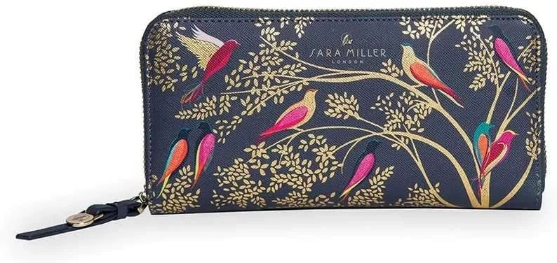 Sara Miller London Smoky Blue Birds Zip Wallet