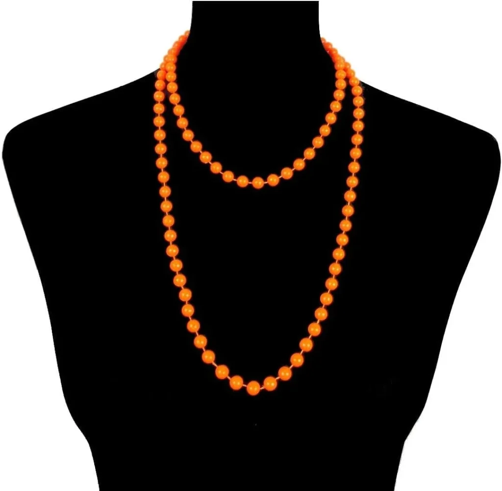 80s Style Necklace 48in Plastic Neon Orange Bead