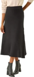 Roman Knitted Skirt for Women UK Ladies Midi Maxi Full Length Winter Autumn A-Line Swing Pull On Smart Casual Work Office Elasticated Waist Flattering Knit Knitwear