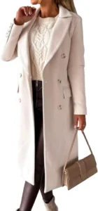 IDEALSANXUN Womens Long Wool Coat Double Breasted Trench Coat Fall Winter Clothes