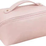 Large Capacity Travel Cosmetic Bag Make Up Bag with Handle and Zipper Multifunction Waterproof Toiletry Bag PU Travel Organiser Bag Wash Bag for Women Ladies Girls Pink