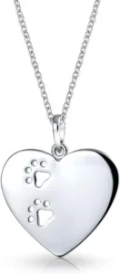 Bling Jewelry Personalized Engrave Pet Kitten Puppy Cat Dog Paw Print Heart Shape Pendant Necklace for Women Teen .925 Sterling Silver