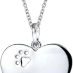 Bling Jewelry Personalized Engrave Pet Kitten Puppy Cat Dog Paw Print Heart Shape Pendant Necklace for Women Teen .925 Sterling Silver